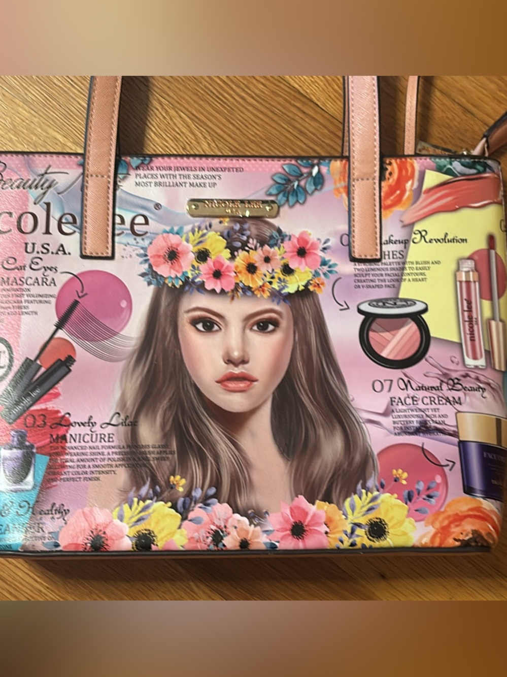2 Nicole Lee Pink Floral Girl-Print Tote Bag Set with Wristlet